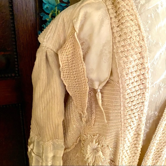 Sz L Ivory mixed media long bohemian coat - Picture 4 of 16